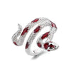 Coiled Snake Ring, Silver-Tone Alloy with Clear Accents and Black, Red or Green Details, Adjustable