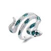 Coiled Snake Ring, Silver-Tone Alloy with Clear Accents and Black, Red or Green Details, Adjustable