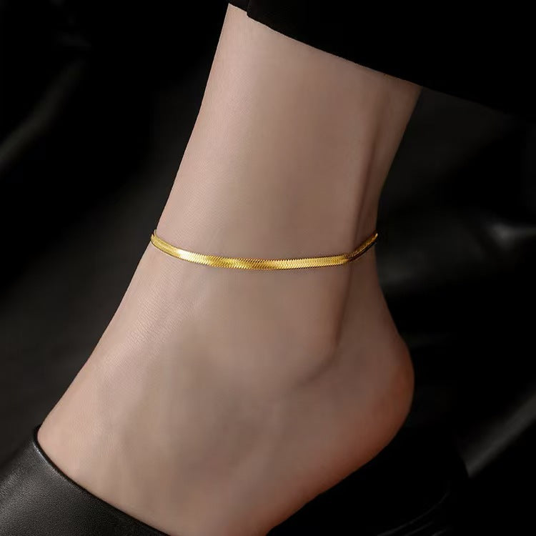 Blade-Link Anklet for Women, Alloy Chain with Flat Geometric Links in Gold or Silver Tone - Gold