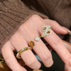 Open Rings, Gold-Tone Alloy with Brown and Clear Accents, Snake and Round Designs