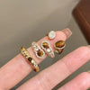 Open Rings, Gold-Tone Alloy with Brown and Clear Accents, Snake and Round Designs