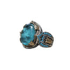Blue Oval Cabochon Ring, Two-Tone Alloy with Ornate Shoulders, Sizes 6-13