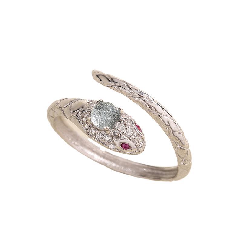 Snake Ring, 925 Sterling Silver with Blue, Green or Purple Accent, Adjustable
