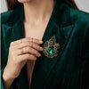 Vintage Flower Brooch Pin for Women, Antique Gold-Tone Zinc Alloy Design with Green Accents - Product view 4