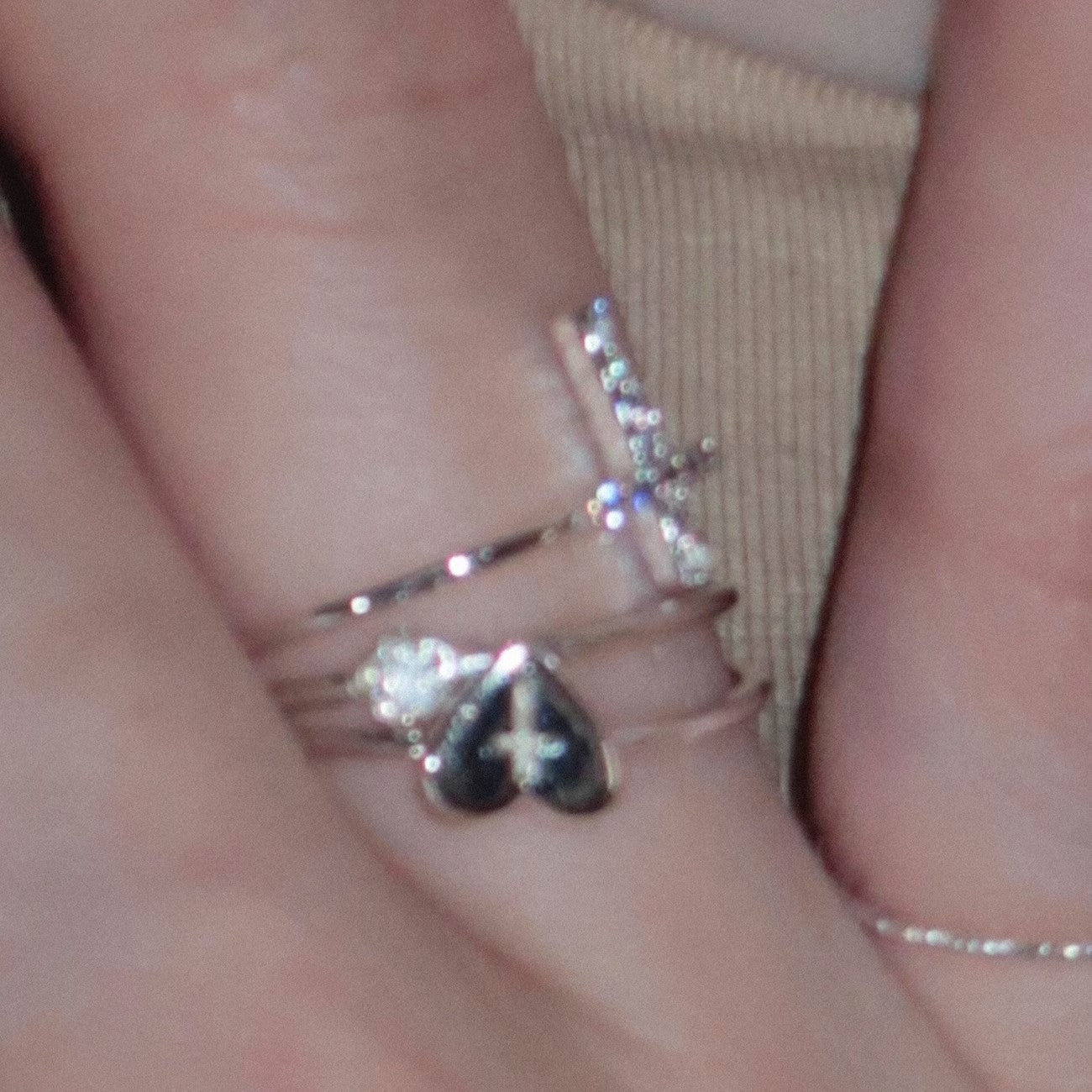 Delicate Accent Ring, Silver-Tone Copper, Plain Band, Bow, Cross, Flower or Heart