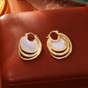 Layered Shell-Style Earrings for Women, Copper Design with Iridescent Multi-Layer Accents - Natural shell multi-layer earrings