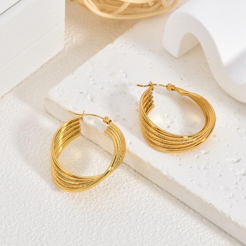 Hoop Earrings for Women, Gold-Tone Stainless Steel Designs with Layered and Geometric Profiles - Gold erc-42 / 18k gold