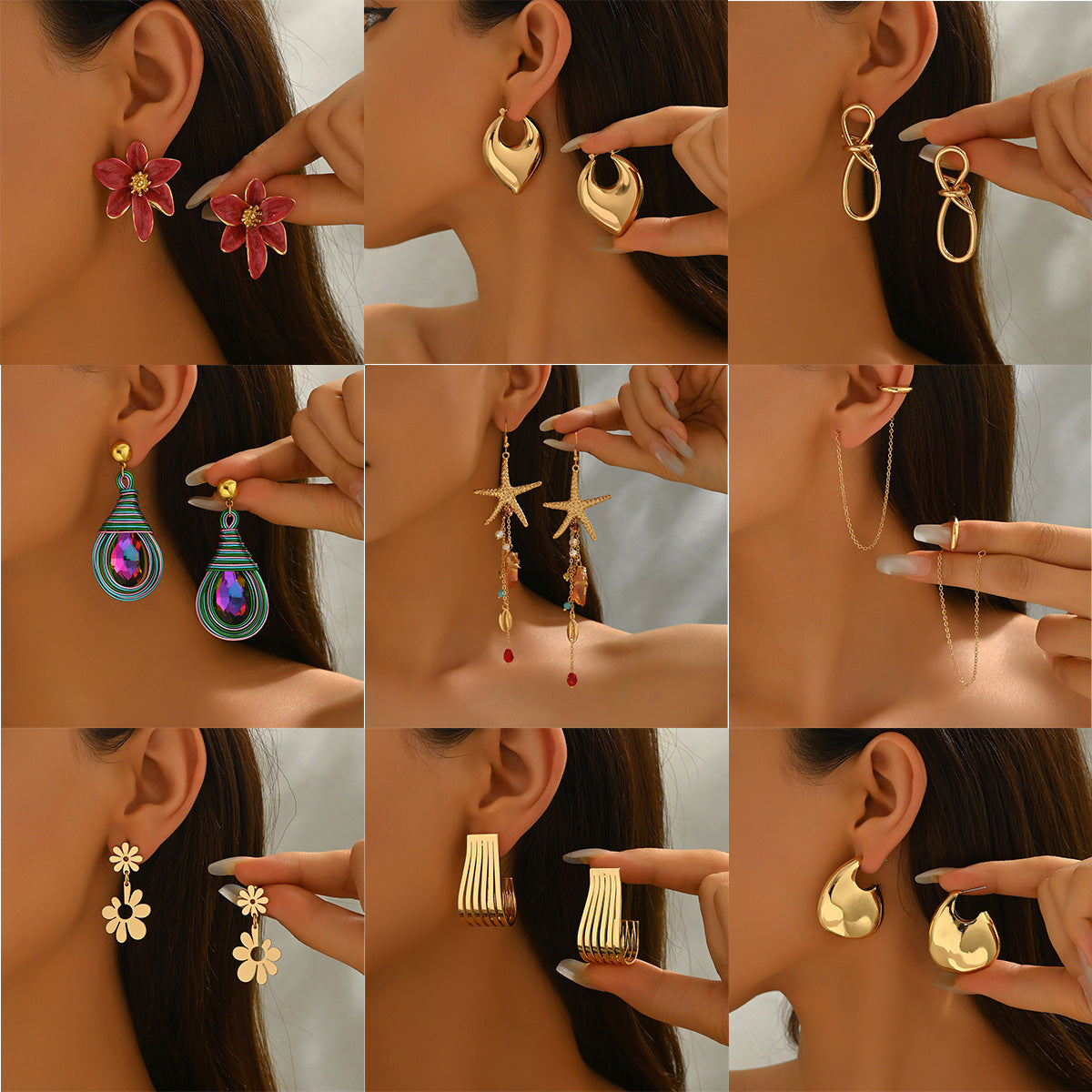 Statement Geometric Earrings for Women, Alloy Designs with Colored Sparkling Accents, Assorted Styles - Product view 1