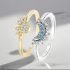 Sun and Moon Rings, Copper with Clear and Blue Accents, Adjustable Bands, Single Ring or Pair