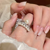 Layered Crown Ring, Silver-Tone Alloy with Faux Pearls and Clear Accents, Adjustable