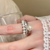 Layered Crown Ring, Silver-Tone Alloy with Faux Pearls and Clear Accents, Adjustable