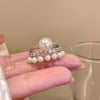 Layered Crown Ring, Silver-Tone Alloy with Faux Pearls and Clear Accents, Adjustable