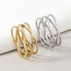 Cross-Line Ring for Women, Openwork Stainless Steel Band in Gold or Steel Tone, Sizes 6-9 - Product view 1