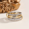 Linked Band Ring, Copper with Clear Accents, Gold-Tone or Two-Tone, 5 Designs, Sizes 5-12