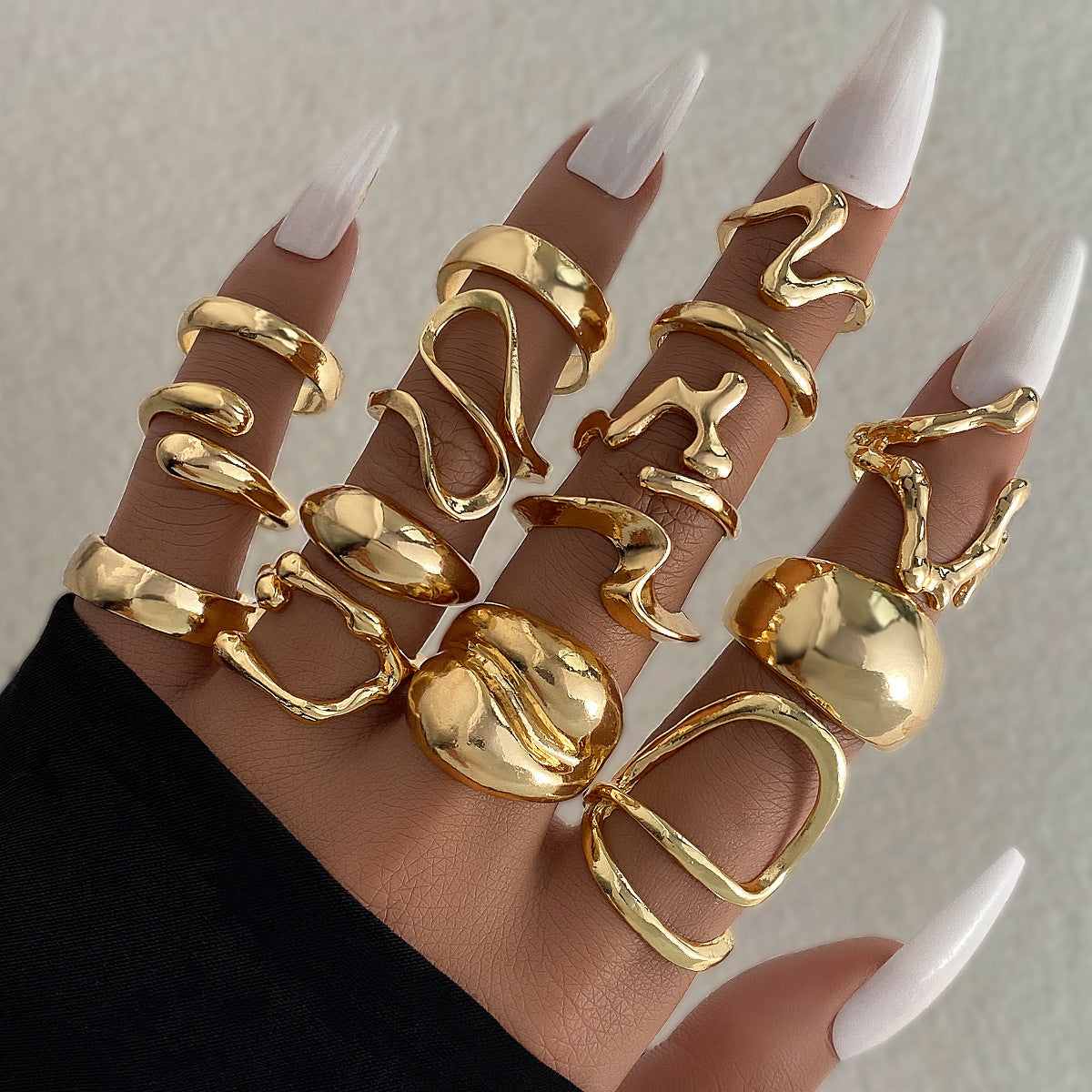 Adjustable Geometric Ring Sets for Women, Zinc Alloy Designs with Separate Silver-Tone Cross Ring Option - Ring set 3