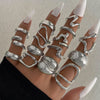 Adjustable Geometric Ring Sets for Women, Zinc Alloy Designs with Separate Silver-Tone Cross Ring Option - Ring set 4