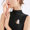 Halloween Ghost Brooch Pin, White Enamel Zinc Alloy Cartoon Design with Pumpkin Detail - Product view 3