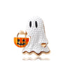 Halloween Ghost Brooch Pin, White Enamel Zinc Alloy Cartoon Design with Pumpkin Detail - Qt0463 halloween ghost