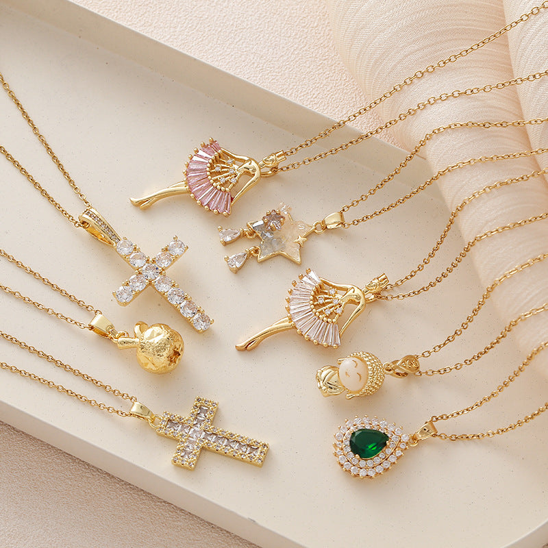 Stainless Steel Pendant Necklaces for Women, Ballet, Star, Apple, Teardrop and Cross Design Options - Product view 1