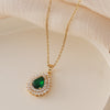 Stainless Steel Pendant Necklaces for Women, Ballet, Star, Apple, Teardrop and Cross Design Options - 5 green water drops with Sparkling
