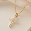 Stainless Steel Pendant Necklaces for Women, Ballet, Star, Apple, Teardrop and Cross Design Options - 7 zircon cross