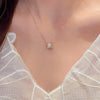 Geometric Pendant Necklace for Women, Brass Chain with Sparkling Zircon Accents, Gold or Rose Gold Tone - Product view 2