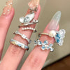 Butterfly and Floral Rings, Silver-Tone Zinc Alloy with Blue Accents and Faux Pearls, Singles or 5-Piece Set