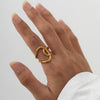 Curved Openwork Ring, Stainless Steel with Adjustable Opening, Gold-Tone or Silver-Tone