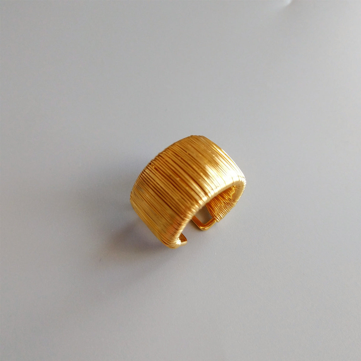 Wide Geometric Ring for Women, Gold-Tone Metal Band with Brushed Texture and Square Profile - Product view 1