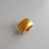 Wide Geometric Ring for Women, Gold-Tone Metal Band with Brushed Texture and Square Profile - Product view 1