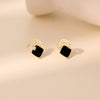 Rhombus Stud Earrings for Women, Copper Design with Black or Red Geometric Accents - Product view 2