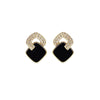Rhombus Stud Earrings for Women, Copper Design with Black or Red Geometric Accents - Product view 5