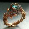 Green Accent Leaf Ring, Alloy with Sculpted Foliage, Antique Gold, Silver or Gunmetal-Tone, Sizes 5-11