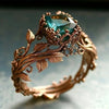 Green Accent Leaf Ring, Alloy with Sculpted Foliage, Antique Gold, Silver or Gunmetal-Tone, Sizes 5-11