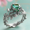Green Accent Leaf Ring, Alloy with Sculpted Foliage, Antique Gold, Silver or Gunmetal-Tone, Sizes 5-11