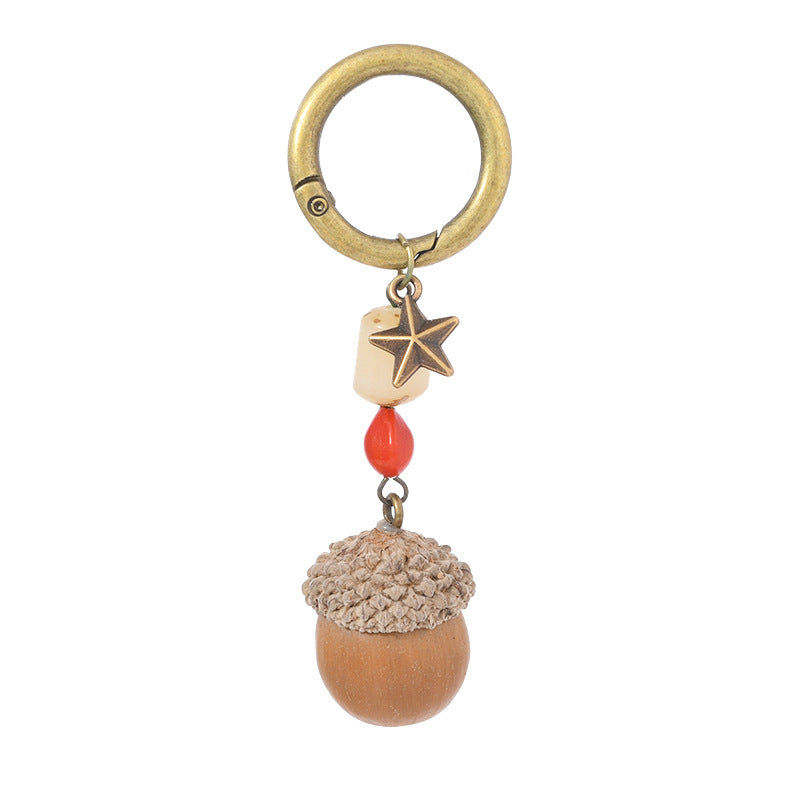 Wood and Seed Pod Bag Charm, Beaded Key Ring with Botanical Details, 30 Styles