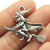 Witch on Broom Pendant Charm, Antique Silver-Tone Zinc Alloy Design, 36 x 34 mm - Ancient silver_b10194_w08-g16