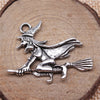 Witch on Broom Pendant Charm, Antique Silver-Tone Zinc Alloy Design, 36 x 34 mm - Product view 2