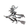 Witch on Broom Pendant Charm, Antique Silver-Tone Zinc Alloy Design, 36 x 34 mm - Product view 3