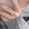 Double-Layer Floral Ring, Silver-Tone Copper with Clear Accents, Adjustable Open Band