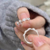 Double-Layer Floral Ring, Silver-Tone Copper with Clear Accents, Adjustable Open Band