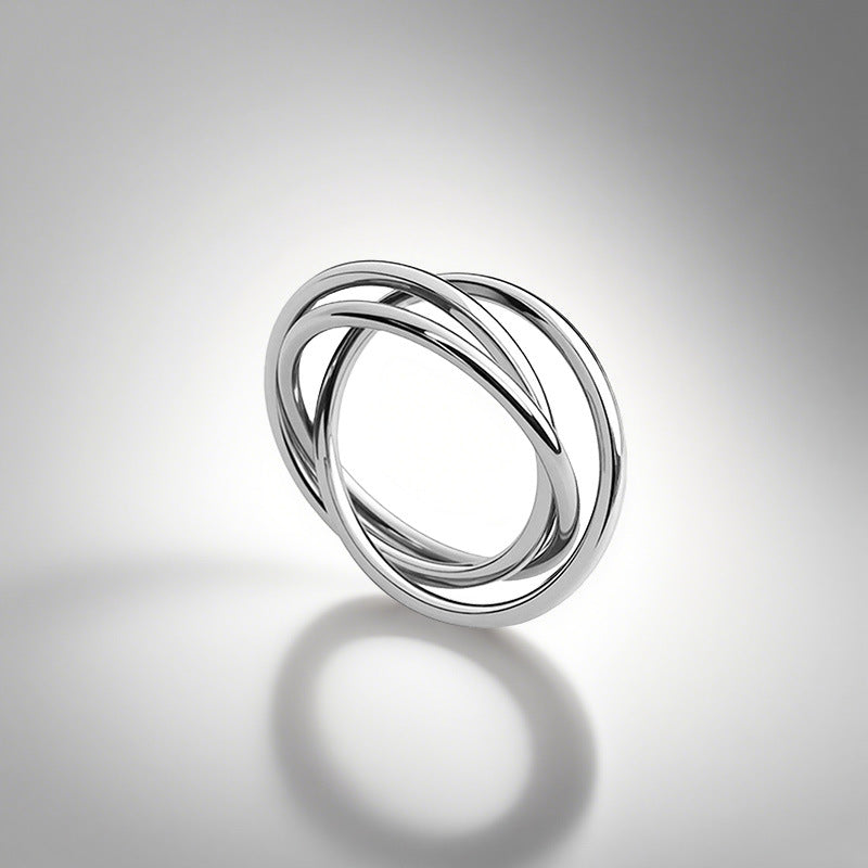 Triple Interlocking Band Ring, Stainless Steel, Three Finish Options, Sizes 6-12