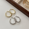 Oval Hoop Earrings for Women, Copper Design with Textured Surface in Gold or Silver Tone - Product view 3