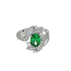 Green Oval Synthetic Gemstone Ring, Silver-Tone Setting, Adjustable, 10 Designs