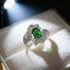 Green Oval Synthetic Gemstone Ring, Silver-Tone Setting, Adjustable, 10 Designs