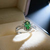 Green Oval Synthetic Gemstone Ring, Silver-Tone Setting, Adjustable, 10 Designs