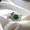 Green Oval Synthetic Gemstone Ring, Silver-Tone Setting, Adjustable, 10 Designs