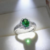 Green Oval Synthetic Gemstone Ring, Silver-Tone Setting, Adjustable, 10 Designs