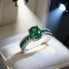 Green Oval Synthetic Gemstone Ring, Silver-Tone Setting, Adjustable, 10 Designs