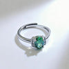 Green Oval Synthetic Gemstone Ring, Silver-Tone Setting, Adjustable, 10 Designs